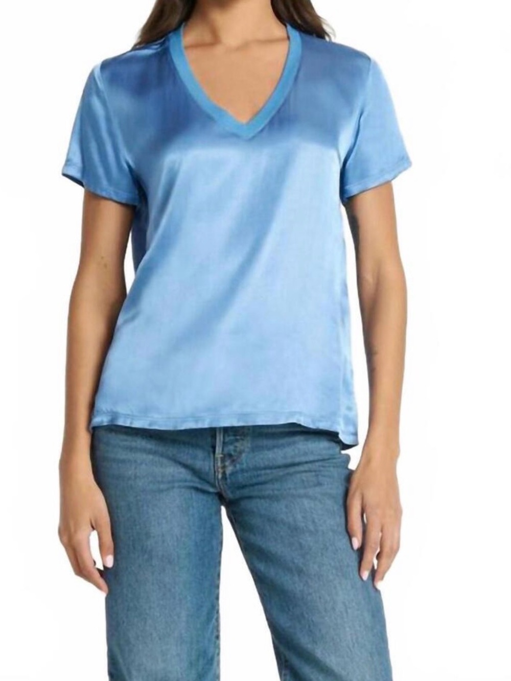 NATION LTD June v-neck tee in harbor blue medium USA